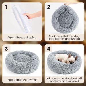 Hoewina Dog & Cat Bed, 20in Cat Beds for Indoor Cats, Calming Donut Bed for Puppy and Kitten, Washable Round Fluffy Pet Bed for Small Medium Dogs and Cats (Light Grey)