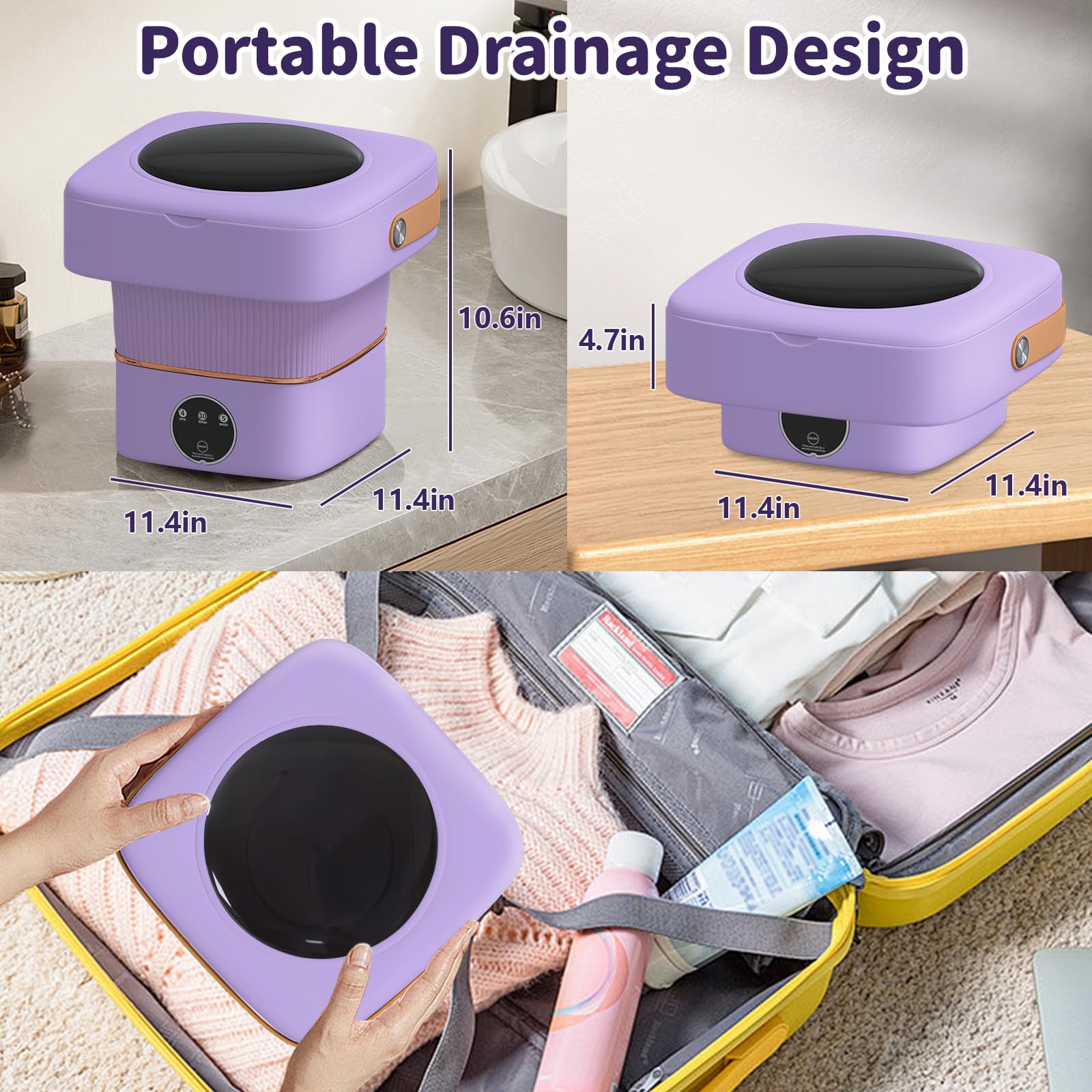 Small Portable Washing Machine, Mini Foldable Washer 4.5L High Capacity with 3 Modes Cleaning for Underwear, Baby Clothes, or Pet Clothes, for Apartment, Travel, Camping, RV, Dorm