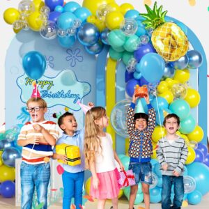 148pcs Cartoon Sponge Balloon Arch Kit, Sponge Birthday Decorations with Yellow Blue Clear Metallic Blue Teal Blue Balloons Pineapple Balloon For Cartoon Sponge Birthday Party Baby Shower Decorations