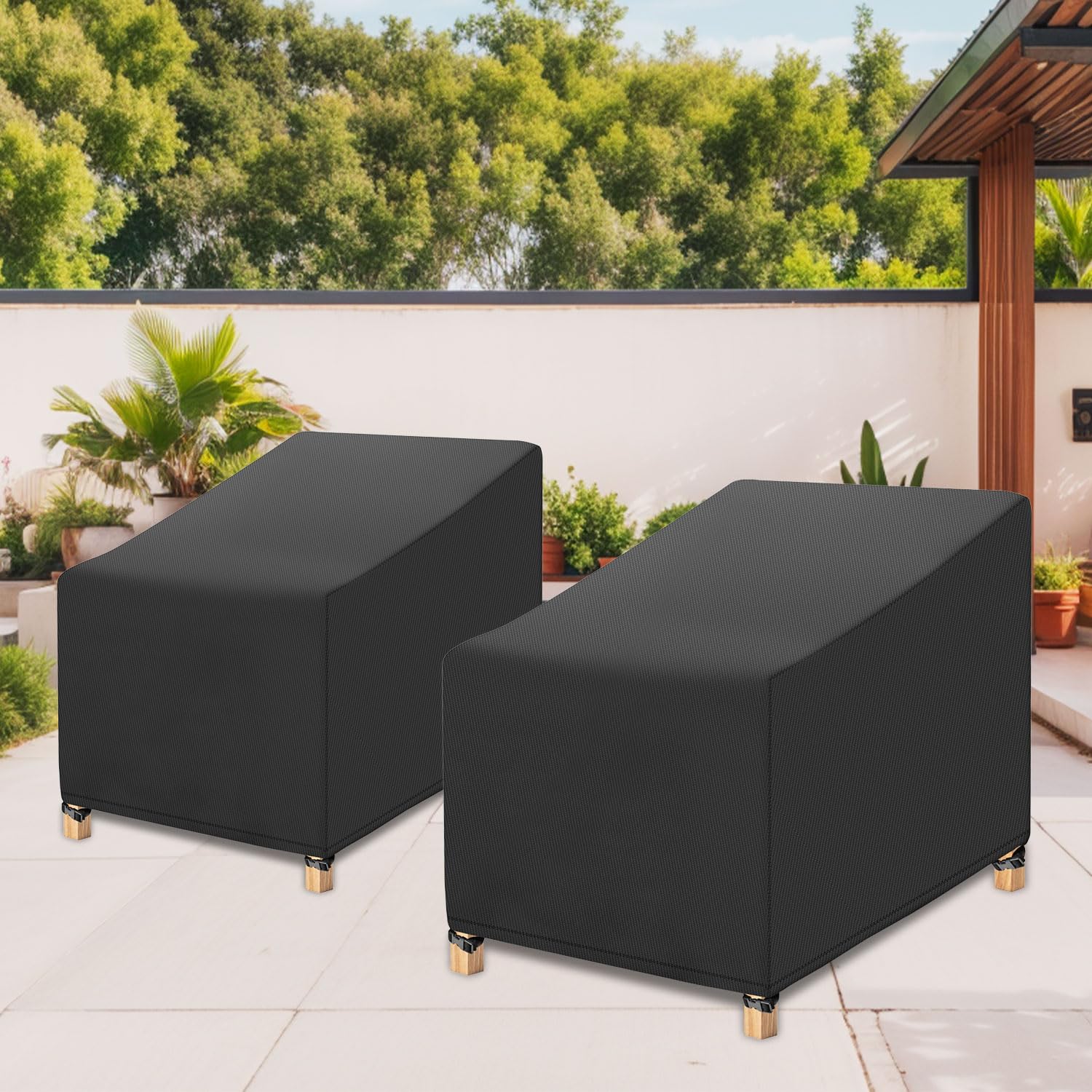 Patio Chair Covers for Outdoor Furniture Waterproof 2 Pack, Lawn Chair Covers Heavy Duty Oxford Cloth, Large Covers for Lounge Lawn Deep Seat Black 38.2"Wx 31"D x 29"H (Black, 34"Wx 34"D x 32"H)