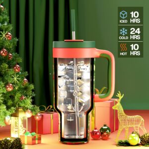 POWCAN 40 oz Christmas Tumbler with Handle, 2-in-1 Straw Lid, Leakproof, Dishwasher Safe, Insulated Stainless Steel Coffee Mug, Keeps Cold for 34 Hours, Fits in Car Cupholder (Merry Xmas)