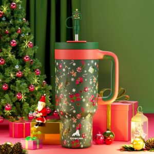 POWCAN 40 oz Christmas Tumbler with Handle, 2-in-1 Straw Lid, Leakproof, Dishwasher Safe, Insulated Stainless Steel Coffee Mug, Keeps Cold for 34 Hours, Fits in Car Cupholder (Merry Xmas)