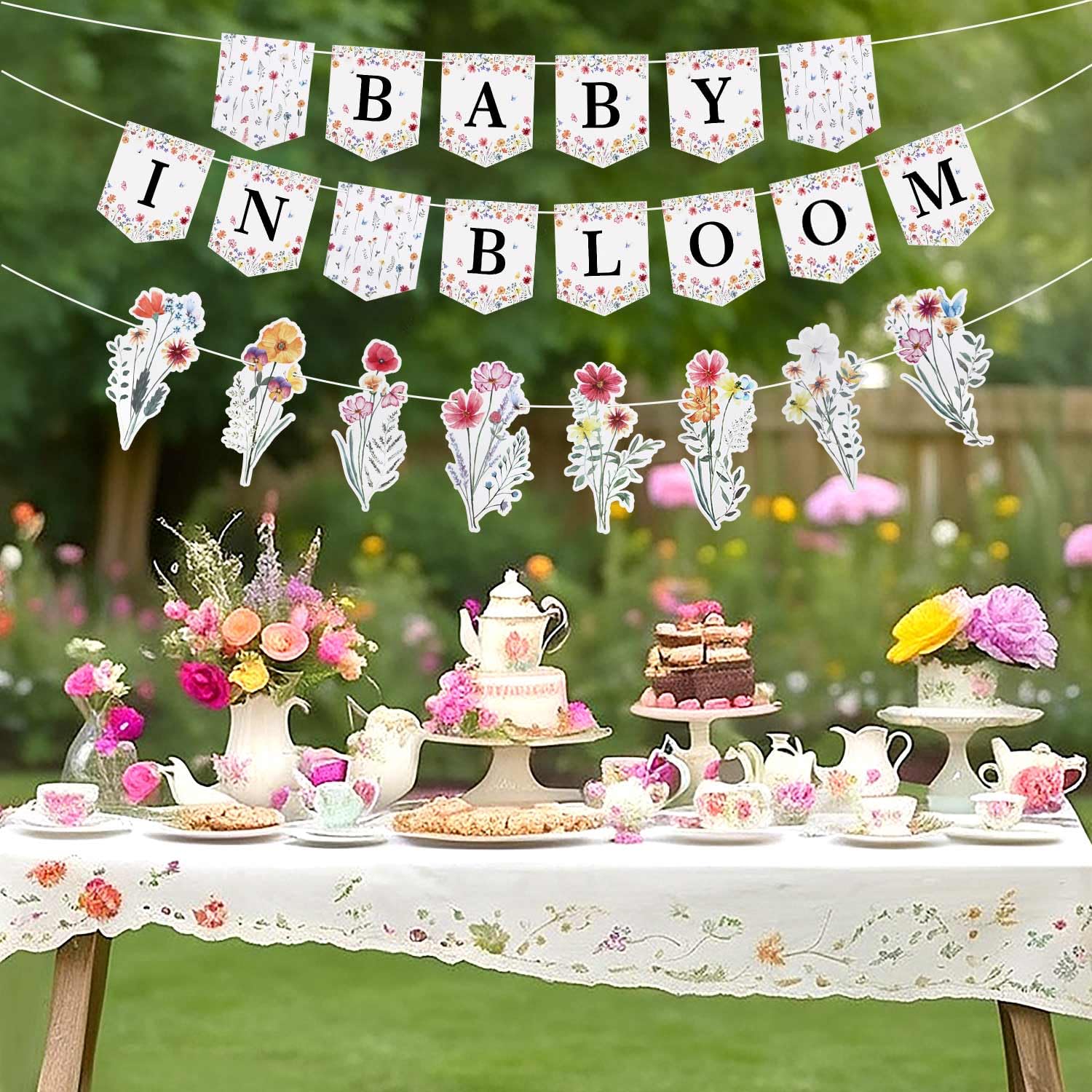 Heboland Baby in Bloom Banner Baby Shower Decorations for Girls, Wildflowers Baby Shower Decorations Hanging Banner Sign Party Supplies