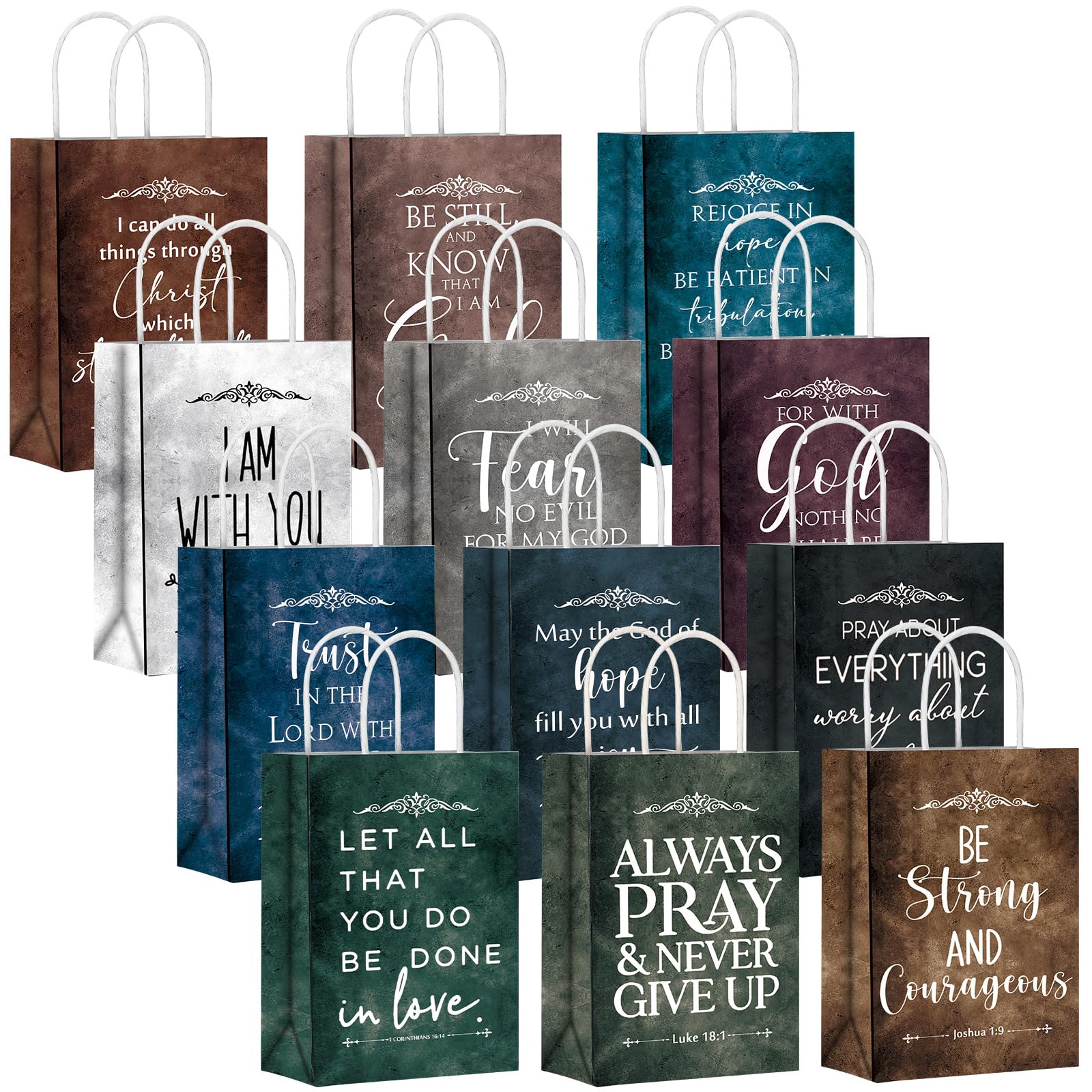 Skyygemm 12 Pcs Christian Religious Paper Gift Bags Bulk Bible Verse Treat Bags with Handles Sunday School Inspirational Scripture Bags for Church Women First Communion Baptism Party Supplies