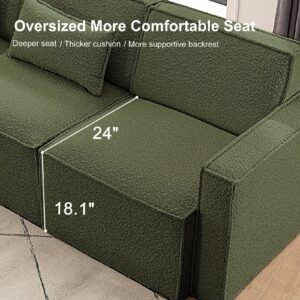 ELUCHANG 93" Modular Sectional Sofa Couch,4 Seat Sofa Convertible Modern Boucle L-Shaped Sofa with Reversible Chaise,High Supportive & Soft Sponges Comfy Sectional Sleeper Sofa for Living Room, Green