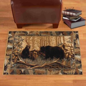 Lgglovelin Bear Area Rug, 3x4ft Living Room Bear Print Rug,Wild Animal Rug,Country Rustic Rug,Southwestern Woodland Rug,Indoor Non-Slip Rug,Bedroom Soft Rug,Washable Rug,Vintage Patchwork Cabin Rug.