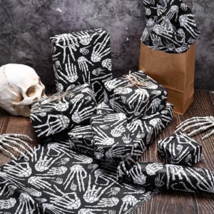 100 Sheets 20 * 14 Inches Halloween Tissue Paper for Gift Wrapping Black White Skeleton Hands Tissue Paper for Gift Bags Spooky Decorative Tissue for Halloween Party DIY Craft