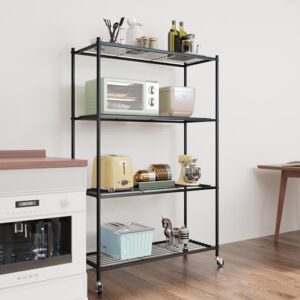 PAPIUTA 3 Tier Storage Shelves, Black Metal Shelf Organizer, Wire Shelving Unit and Storage, Heavy Duty Standing Storage Rack for Kitchen, Pantry, Garage, Bathroom, Room, Basement (Black, 58x34x77)