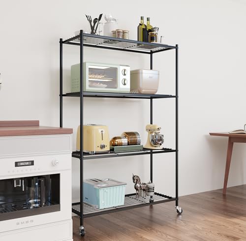 PAPIUTA 3 Tier Storage Shelves, Black Metal Shelf Organizer, Wire Shelving Unit and Storage, Heavy Duty Standing Storage Rack for Kitchen, Pantry, Garage, Bathroom, Room, Basement (Black, 58x34x77)