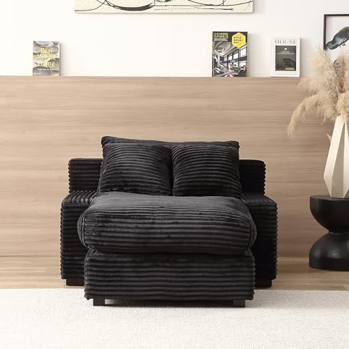 Eafurn Oversized Singel Sleeper Sofa Couch for Living Room Corduroy Upholstered Chaise Lounge Daybed with Thicked Cushions and Throw Pillows for Apartment, Black