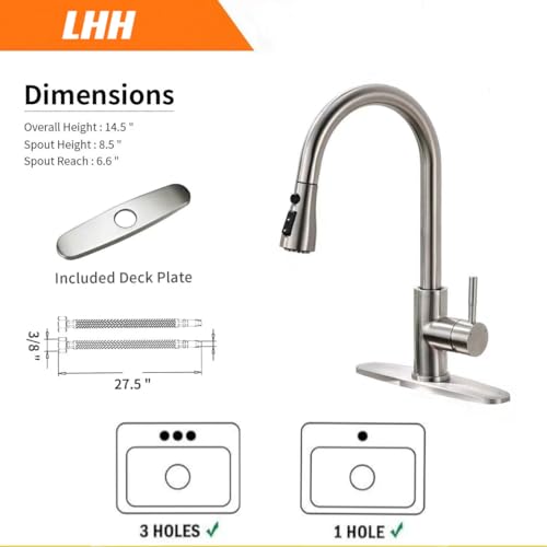 Stainless Steel Single Handle Spring Kitchen Sink Faucets with Sprayer,Contemporary Kitchen Faucet with Pull Down Sprayer, with Deck Plate (Brushed Nickel)