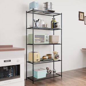 PAPIUTA 3 Tier Storage Shelves, Black Metal Shelf Organizer, Wire Shelving Unit and Storage, Heavy Duty Standing Storage Rack for Kitchen, Pantry, Garage, Bathroom, Room, Basement (Black, 58x34x77)