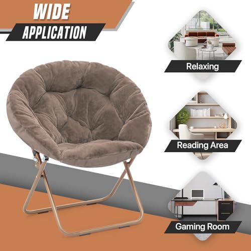 SFIHOME Foldable Oversized Moon Chair, Large Soft Lazy Cozy Comfortable Faux Fur Round Saucer Moon Chair for Teens and Adults, Light Brown