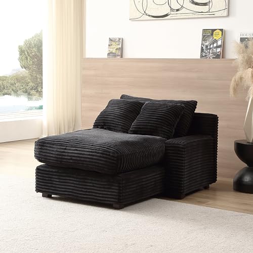 Eafurn Oversized Singel Sleeper Sofa Couch for Living Room Corduroy Upholstered Chaise Lounge Daybed with Thicked Cushions and Throw Pillows for Apartment, Black