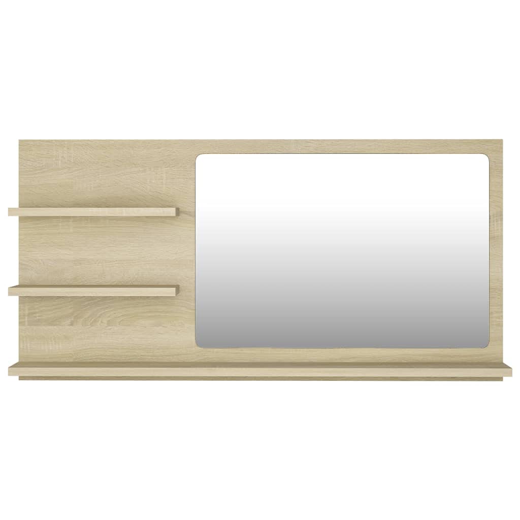 YELWHI Bathroom Mirror Sonoma Oak 35.4"x4.1"x17.7" Engineered Wood,Sonoma Oak Bathroom Mirror with Shelves: Enhance Your Bathroom with Style and Functionality Bath Vanities, Bathroom Improvement