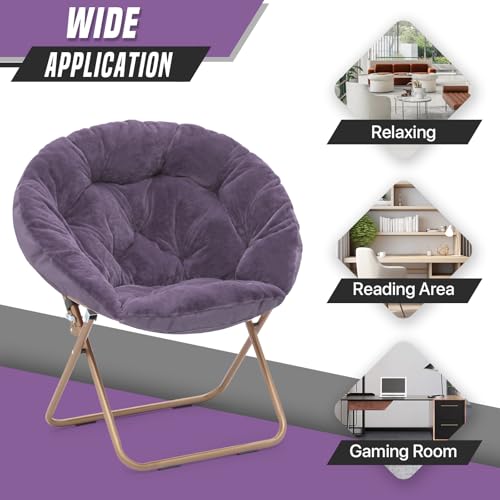 SFIHOME Foldable Oversized Moon Chair, Large Soft Lazy Cozy Comfortable Faux Fur Round Saucer Moon Chair for Teens and Adults, Purple