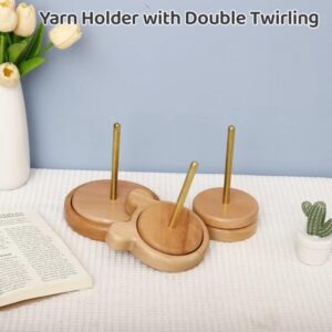 Yarn Holder with Double Twirling Mechanism Wooden Yarn Rack and Spinner for Crochet, Knitting, and Crafts (Large)