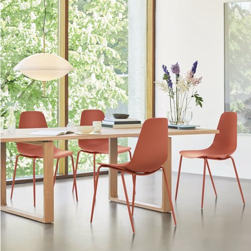 Outdoor Dining Chairs Set of 4, Plastic Stackable Patio Chairs, Modern Kitchen Cafe Chairs with Metal Legs for Garden/Balcony/Dining Room, Orange