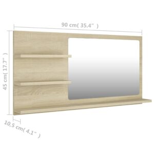 YELWHI Bathroom Mirror Sonoma Oak 35.4"x4.1"x17.7" Engineered Wood,Sonoma Oak Bathroom Mirror with Shelves: Enhance Your Bathroom with Style and Functionality Bath Vanities, Bathroom Improvement