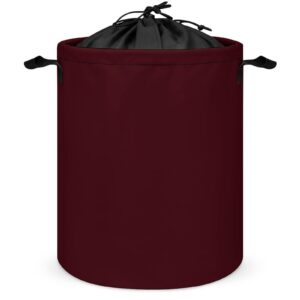 large laundry hamper bag, solid dark red maroon laundry basket with drawstring collapsible dirty clothes storage washing bin for bathroom, dorm essentials