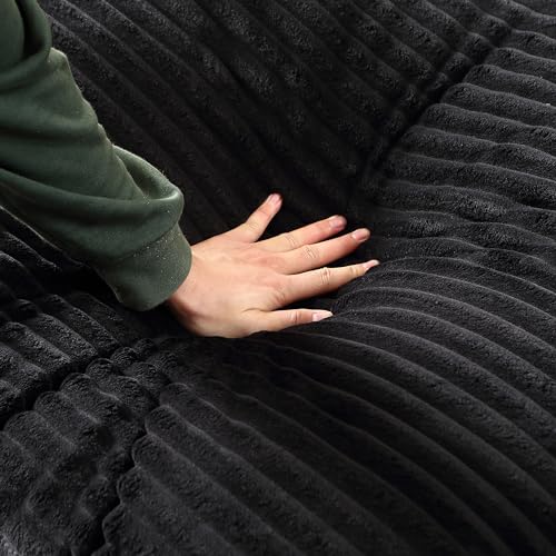 Eafurn Oversized Singel Sleeper Sofa Couch for Living Room Corduroy Upholstered Chaise Lounge Daybed with Thicked Cushions and Throw Pillows for Apartment, Black