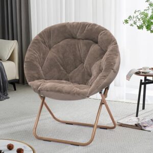 SFIHOME Foldable Oversized Moon Chair, Large Soft Lazy Cozy Comfortable Faux Fur Round Saucer Moon Chair for Teens and Adults, Light Brown