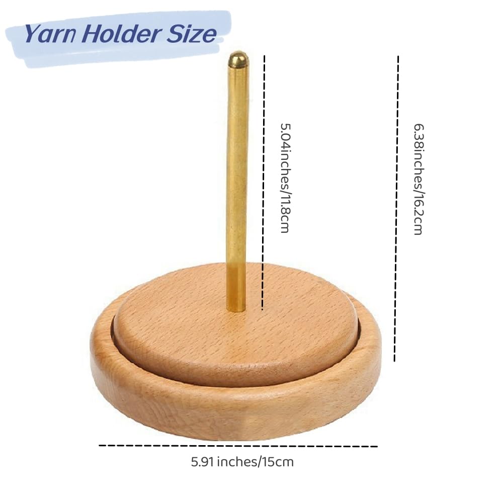 Yarn Holder with Double Twirling Mechanism Wooden Yarn Rack and Spinner for Crochet, Knitting, and Crafts (Large)