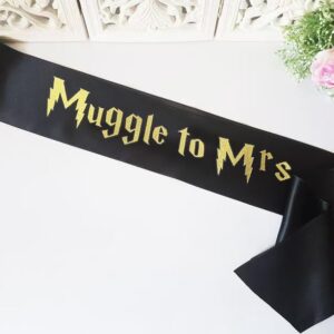 Bride to be Sash, From Muggle to Mrs. Sash for Bachelorette Weekend Party Sash Wizard Theme Sash,Engagement Party Decorations (Black)