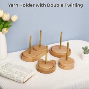 Yarn Holder with Double Twirling Mechanism Wooden Yarn Rack and Spinner for Crochet, Knitting, and Crafts (Large)