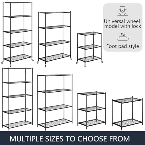 PAPIUTA 3 Tier Storage Shelves, Black Metal Shelf Organizer, Wire Shelving Unit and Storage, Heavy Duty Standing Storage Rack for Kitchen, Pantry, Garage, Bathroom, Room, Basement (Black, 58x34x77)