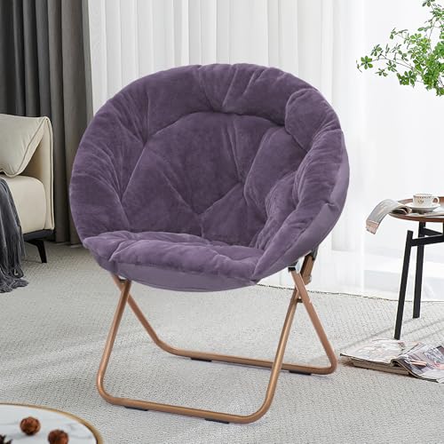 SFIHOME Foldable Oversized Moon Chair, Large Soft Lazy Cozy Comfortable Faux Fur Round Saucer Moon Chair for Teens and Adults, Purple