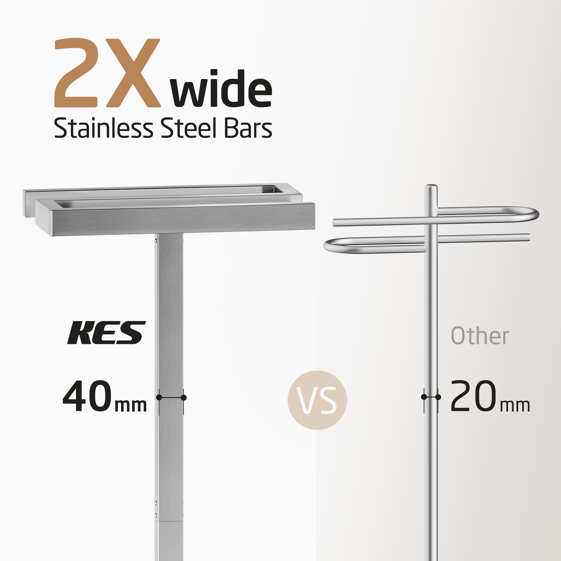 KES Standing Towel Racks for Bathroom, Free Standing Towel Rack with 2X Thick Weighted Natural Mable Base, Towel Stand for Bathroom Floor 18/8 Stainless Steel, Brushed Steel, BTH228-2