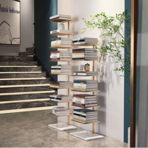 Aurorize Modern Vertical Bookshelf Tower,Floor-to-Ceiling Invisible Bookshelf,Simple Narrow Invisible Bookshelf for Small Space,for Living Room,Bedroom,Office,Gold-13.7x11x59in