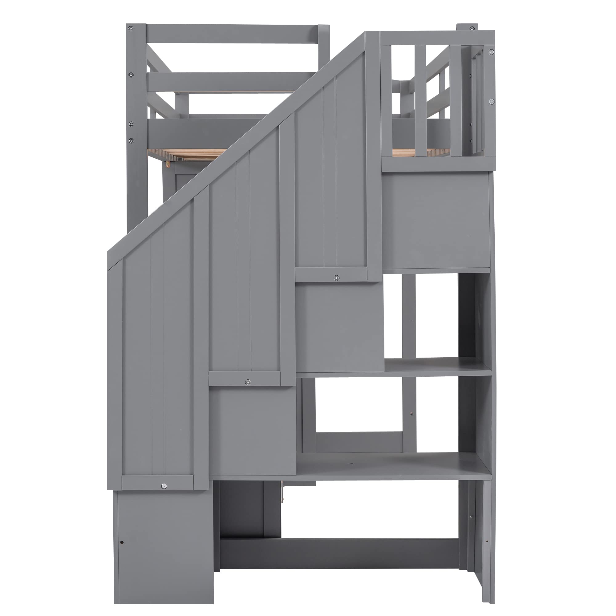 Harper & Bright Designs Twin Loft Bed with Stairs,Desk and Wardrobe, Solid Wood Loft Bed Frame with Storage Drawers, Cabinet, for Kids Teens Adults (Twin Size, Gray)