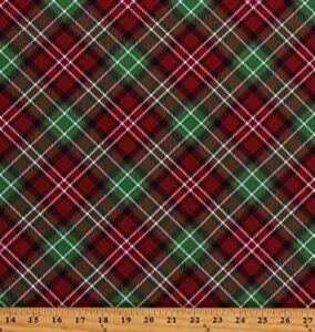 cotton christmas plaid red and green diagonal plaid holidays cotton fabric print by the yard