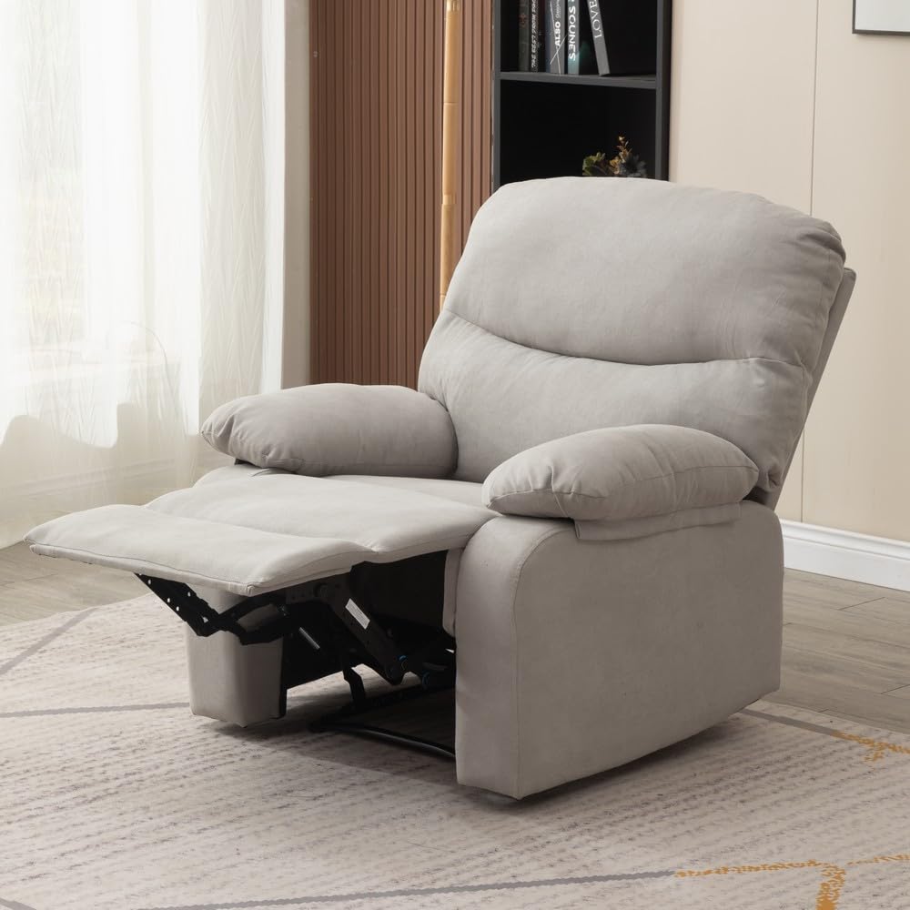 Panana Recliner Armchair with Reclining Function, Upholstered Padded Single Sofa Seat, Home Office Living Room Lounge Chairs for Reading Resting Sleeping (Light Gray Linen Fabric)