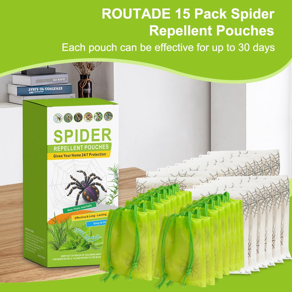 15 Pack Natural Spider Repellent Indoor Use Made with Plant-Based Ingredients, Powerful Spider Repellent Pouches for House Garage to Get Rid of Spiders Outdoor Indoor, Easy to Use, Safe & Non-Toxic