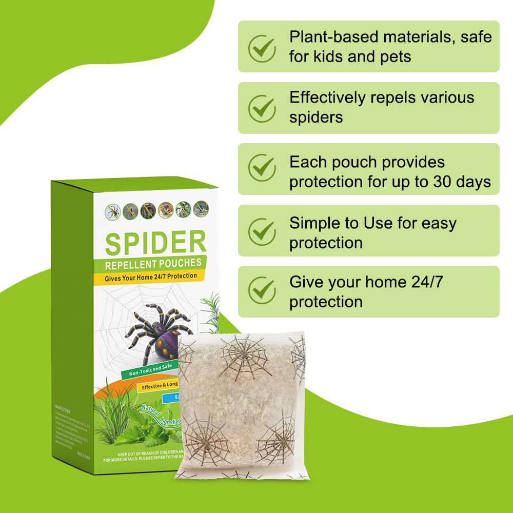 15 Pack Natural Spider Repellent Indoor Use Made with Plant-Based Ingredients, Powerful Spider Repellent Pouches for House Garage to Get Rid of Spiders Outdoor Indoor, Easy to Use, Safe & Non-Toxic