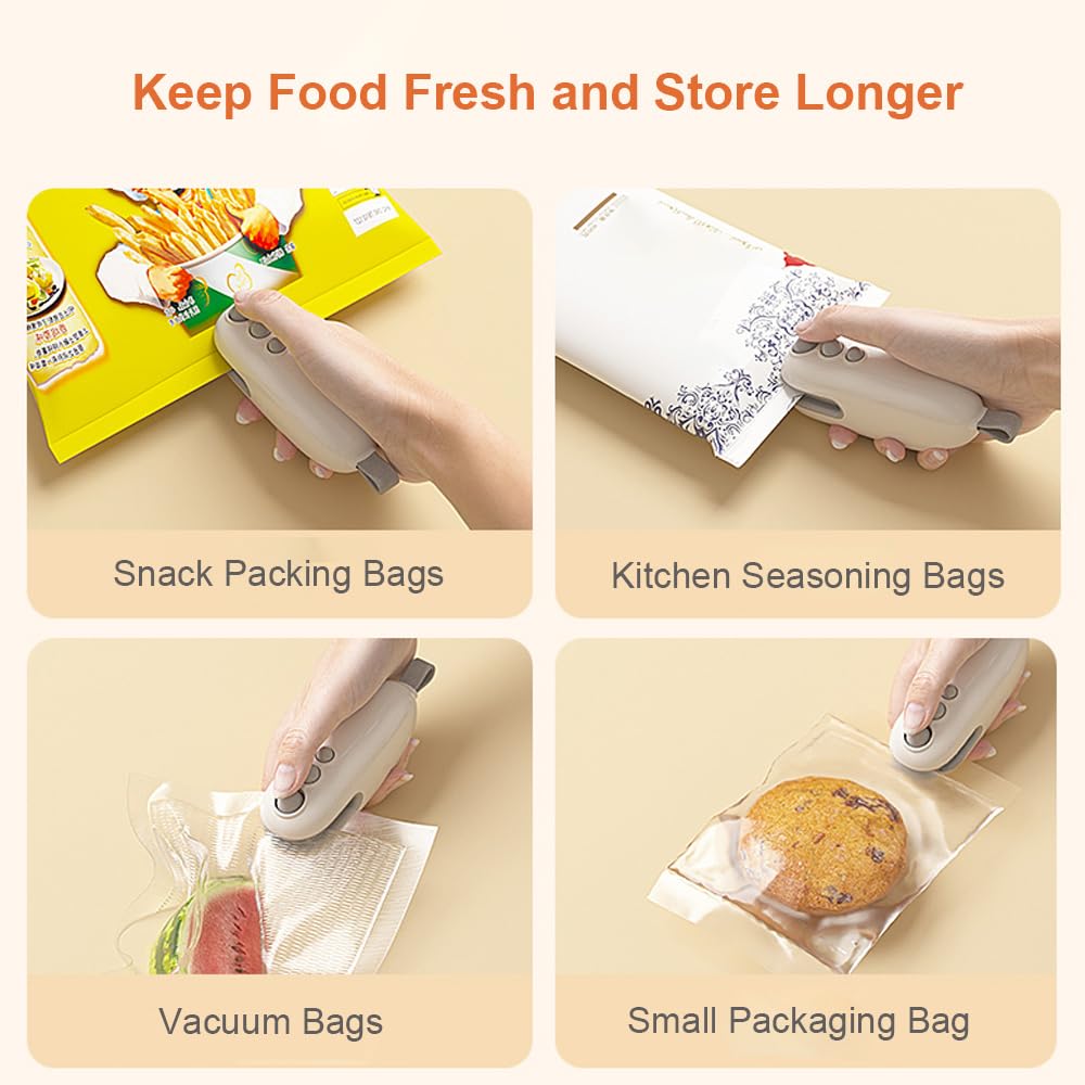 Mixblu Rechargeable Mini Bag Sealer, 2 in 1 Portable Snacks Heat Seal Machine with Cutter and Magnet for Plastic Mylar Bag