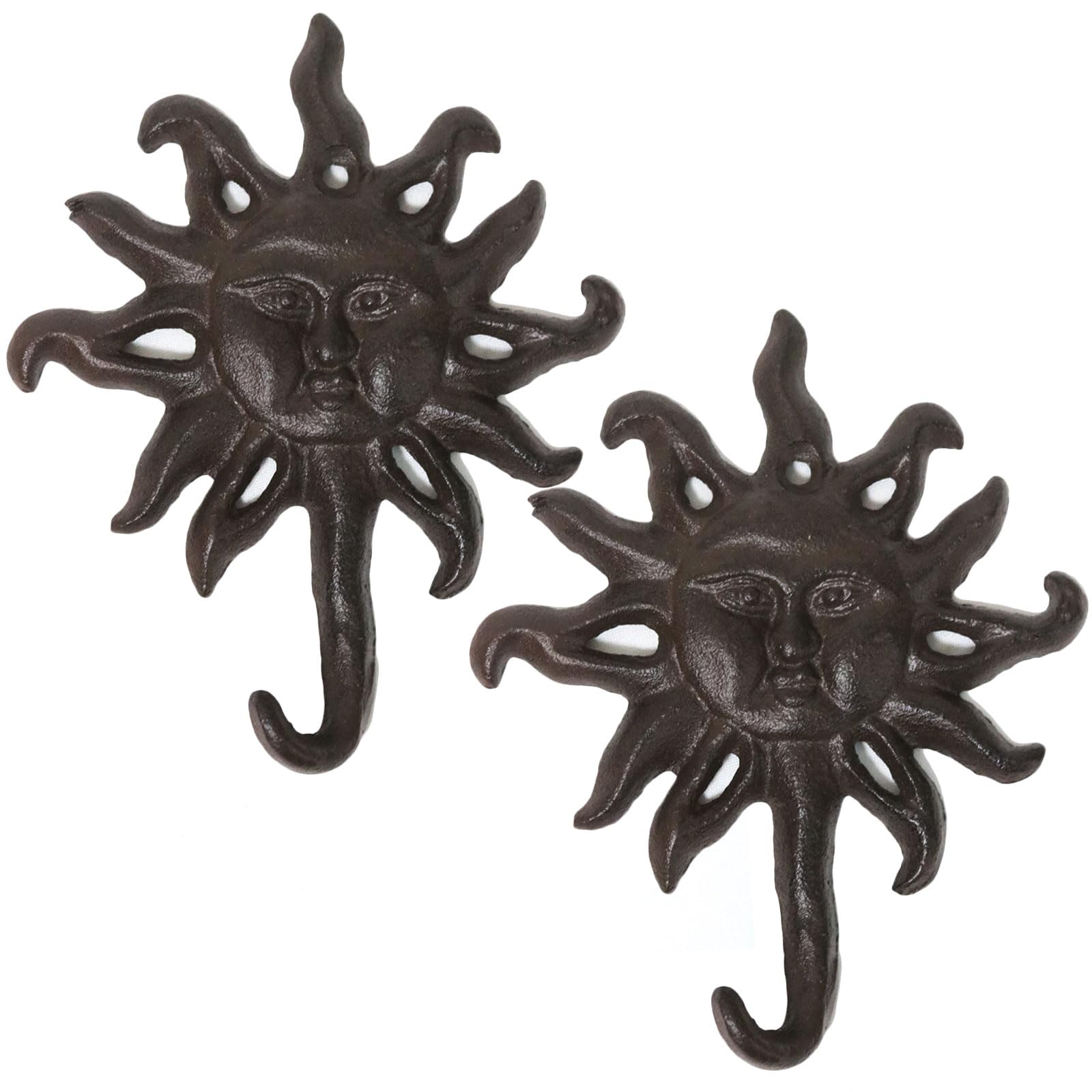 Coat Hooks, 2Pcs Heavy Duty Vintage Cast Iron Hook with Screws for Home Wall Hanging, Wall Mounted Antique Black Hooks for Coat, Scarf, Bag, Towel, Key, Cap (Sun Shape)