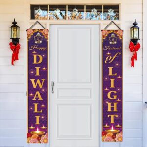 KYMY Happy Diwali Porch Banner, Polyester Durable India Diwali Door Sign, Festival of Lights Rangoli Hanging Banner for Diwali Party Decorations Indian Festival Party Supplies Indoor & Outdoor