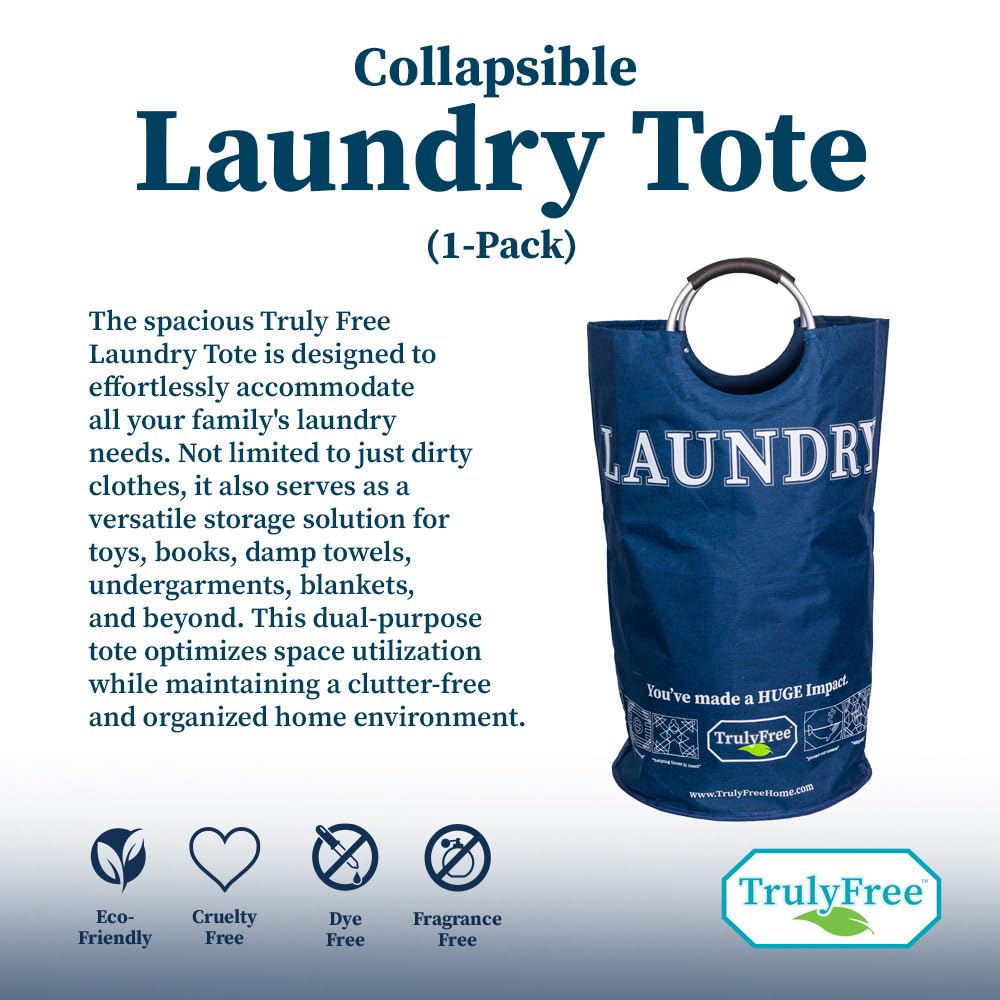 Truly Free Waterproof Laundry Tote - Fabric Hamper with Handles for Bedroom, Dorm, Teen Room - Standing Clothes Basket for Dirty Laundry