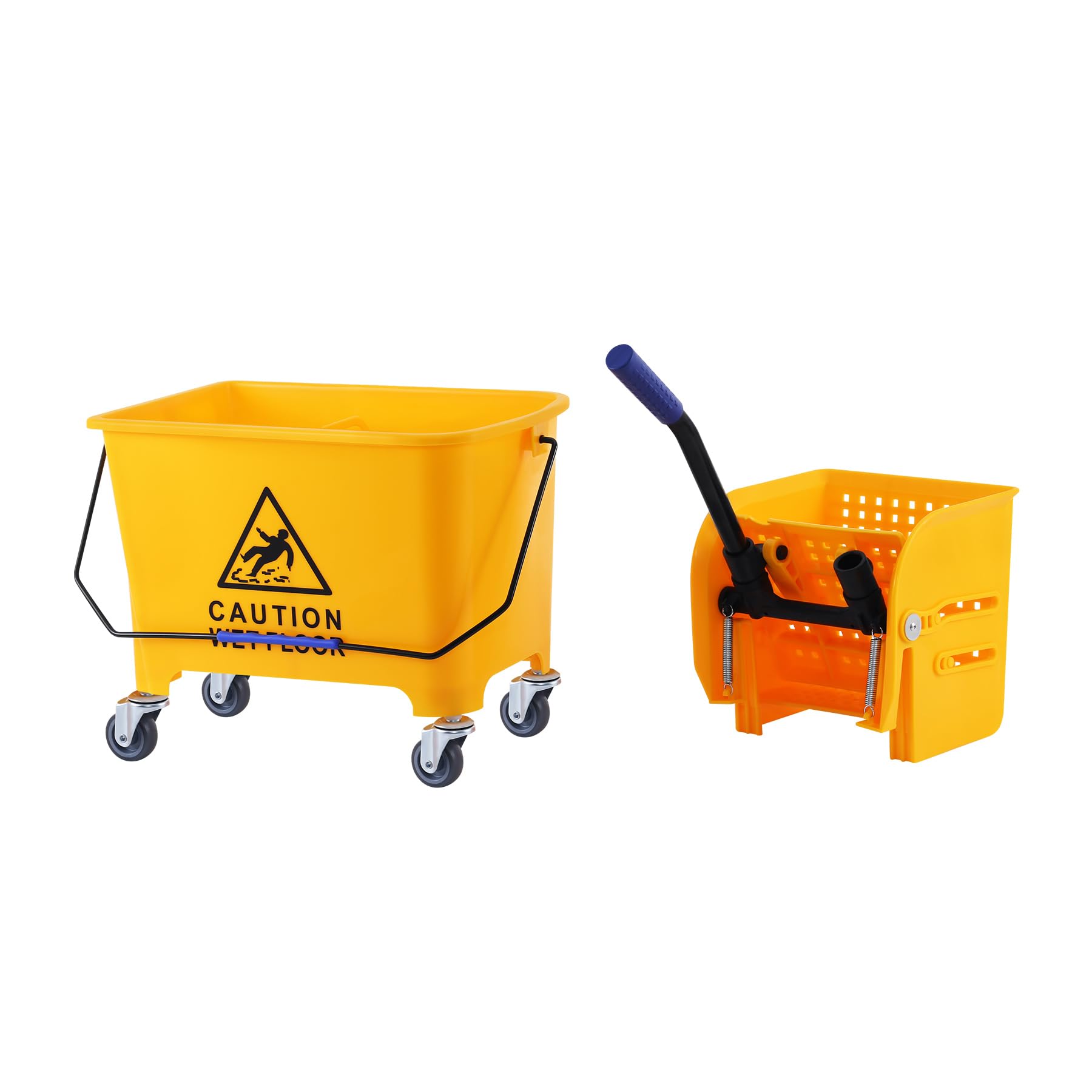 Iglobalbuy 5 Gallon 21Qt Mop Bucket with Wringer, Yellow Commercial Household Portable Mop Bucket with Wringer on Wheels for Home and Commercial Cleaning