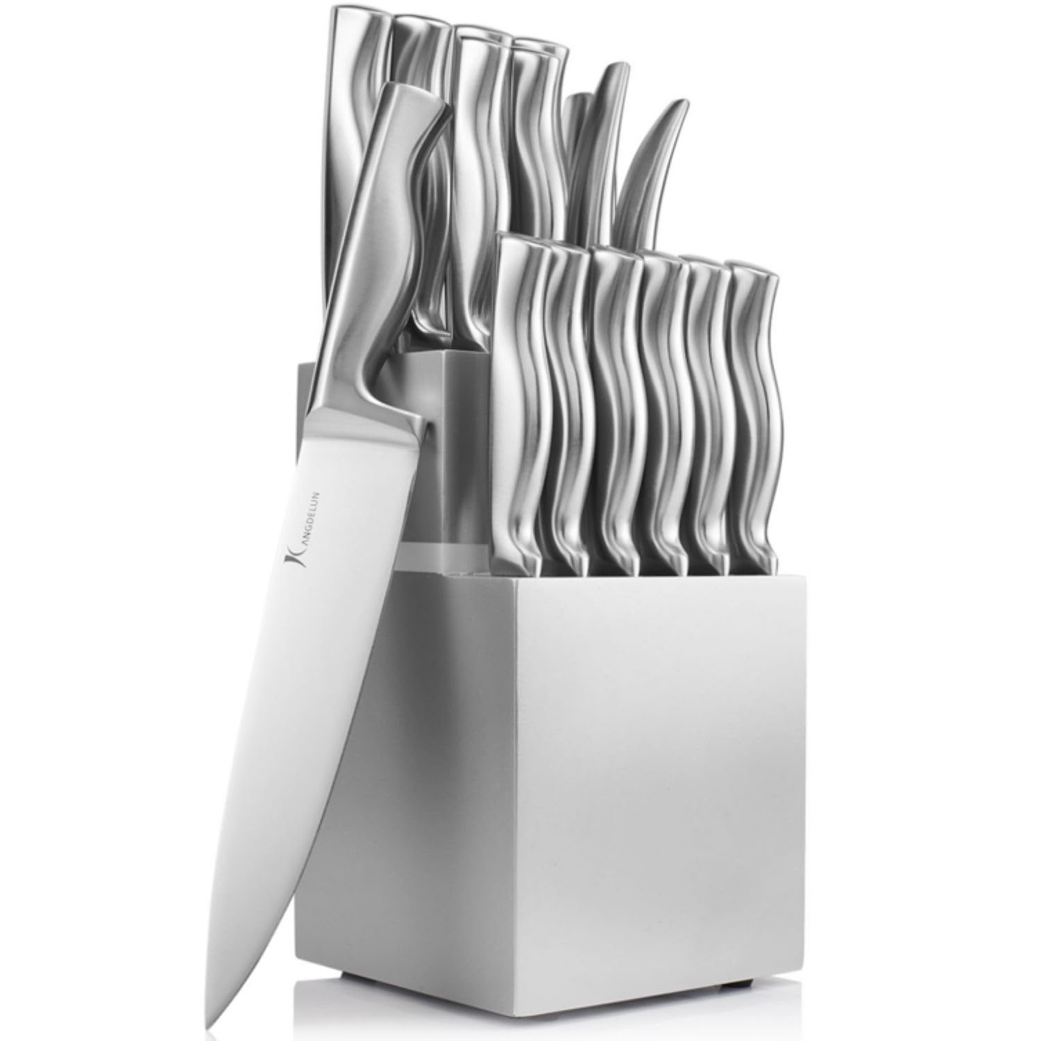 Kangdelun 15 PCS Knife Block Set, Ultra Sharp High Carbon Stainless Steel, Ergonomic Non-Slip Handle