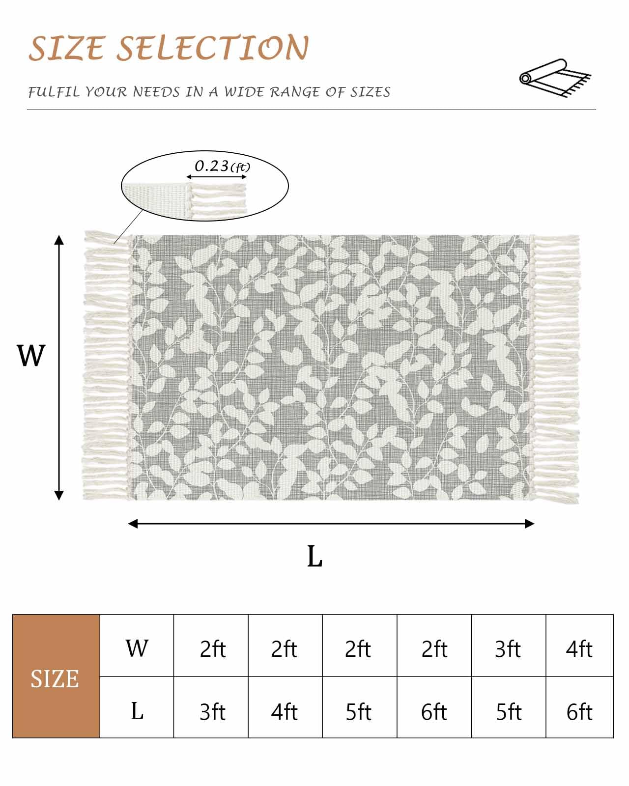 Grey White Botanical Kitchen Runner Rug 2'x4', Washable Woven Cotton Area Rug with Tassels Bathroom Hallway Rug, Pastoral Spring Floral Summer Art Entryway Bedroom Rug Non Slip Throw Rug Carpet