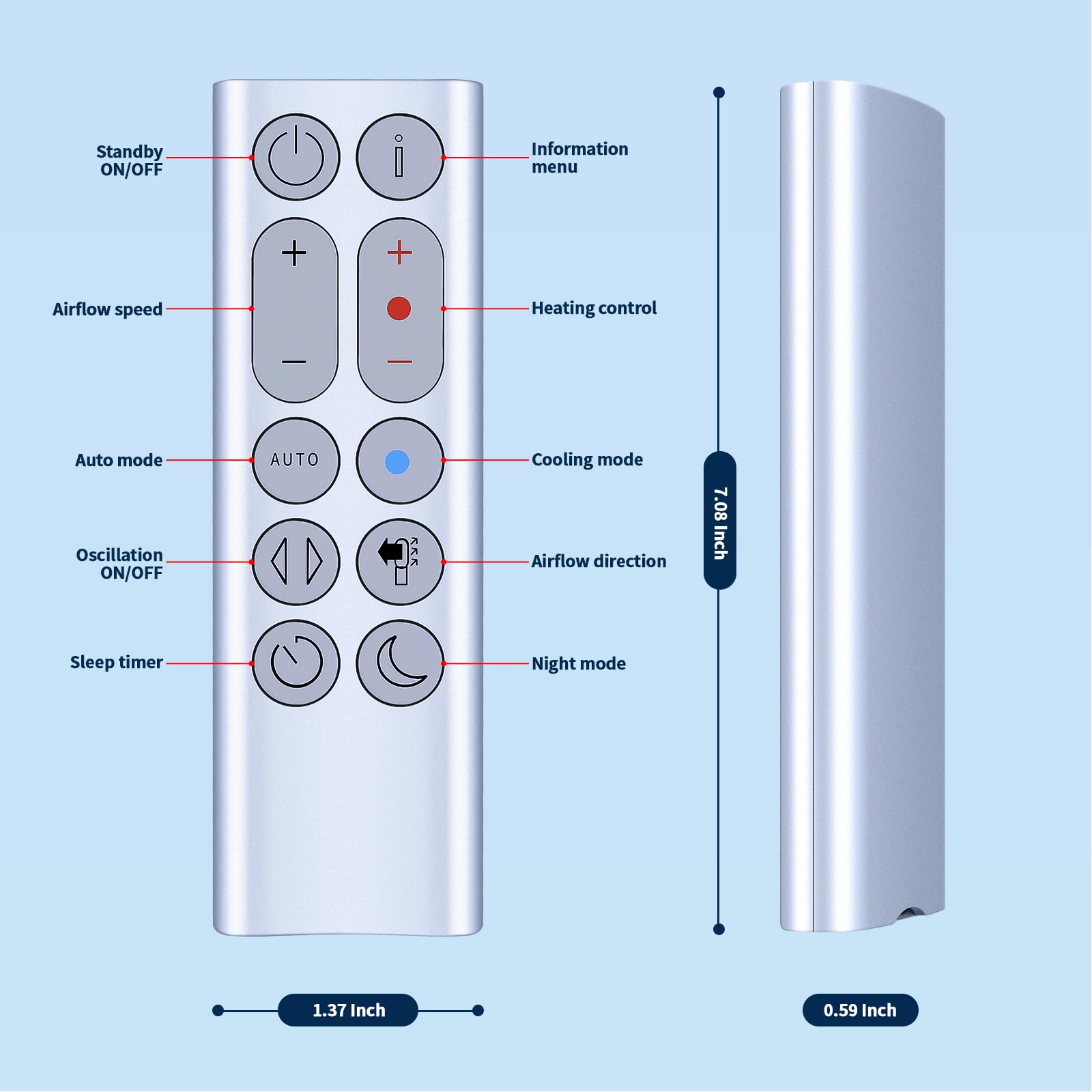 Replacement HP04 HP05 HP06 HP09 Fan Remote Control for Dyson Pure Hot + Cool Heater Fan Air Purifying/Heater（Color: Silver）