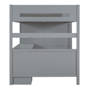 Full Size Loft Bed with Desk, Wardrobe and Drawers, Wood Full Storage Bed Frame with Cabinet and Shelves for Kids Teens Adults, No Box Spring Needed, Easy Assembly (Gray)