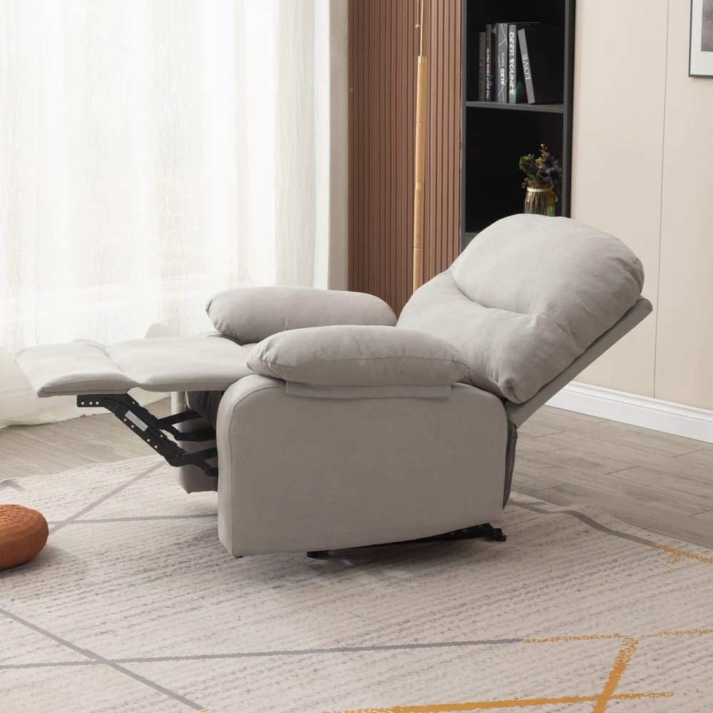 Panana Recliner Armchair with Reclining Function, Upholstered Padded Single Sofa Seat, Home Office Living Room Lounge Chairs for Reading Resting Sleeping (Light Gray Linen Fabric)