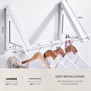 Foldable Wall Mounted Drying Rack with 80CM Extension Rod，Heavy Duty Aluminum Telescopic Clothes Hanger for Laundry Room Organisation Storage Drying Hanging Clothes with Drying Rod (2-Pack, White)