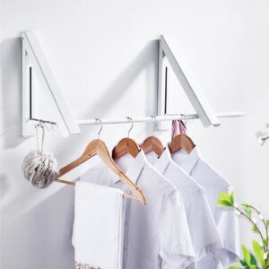 foldable wall mounted drying rack with 80cm extension rod，heavy duty aluminum telescopic clothes hanger for laundry room organisation storage drying hanging clothes with drying rod (2-pack, white)